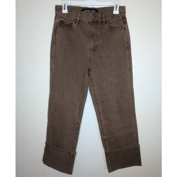 Veronica Beard Dylan Herringbone Cotton-Twill Straight-Leg Pants Deep Ochre, 27 - Picture 5 of 9
